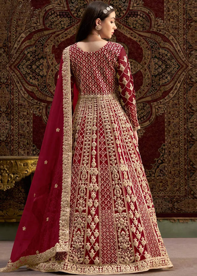 Maroon Embroidered Anarkali