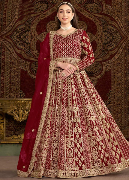 Maroon Embroidered Anarkali