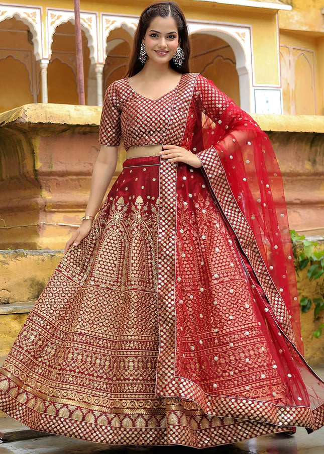 Marron Embroidered Lehenga Choli