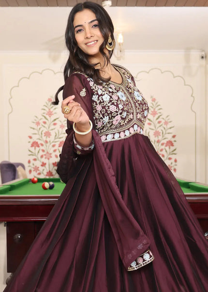 Maroon Embroidered Anarkali Gown