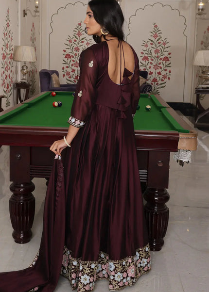 Maroon Embroidered Anarkali Gown