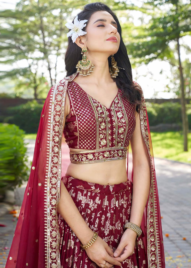 Maroon Embroidered Lehenga Choli