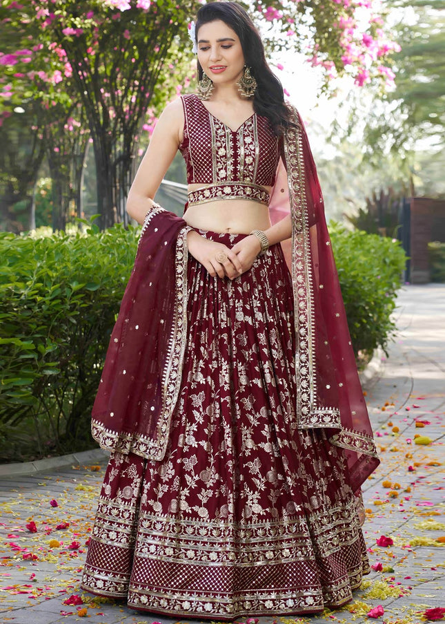 Maroon Embroidered Lehenga Choli