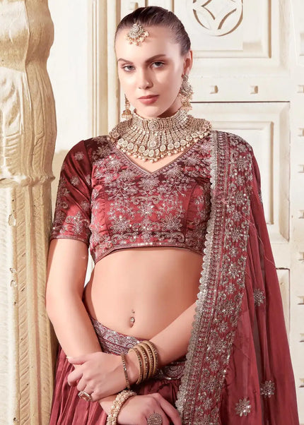 Maroon Embroidered Lehenga Choli