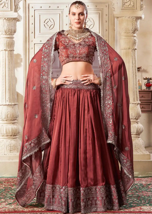 Maroon Embroidered Lehenga Choli