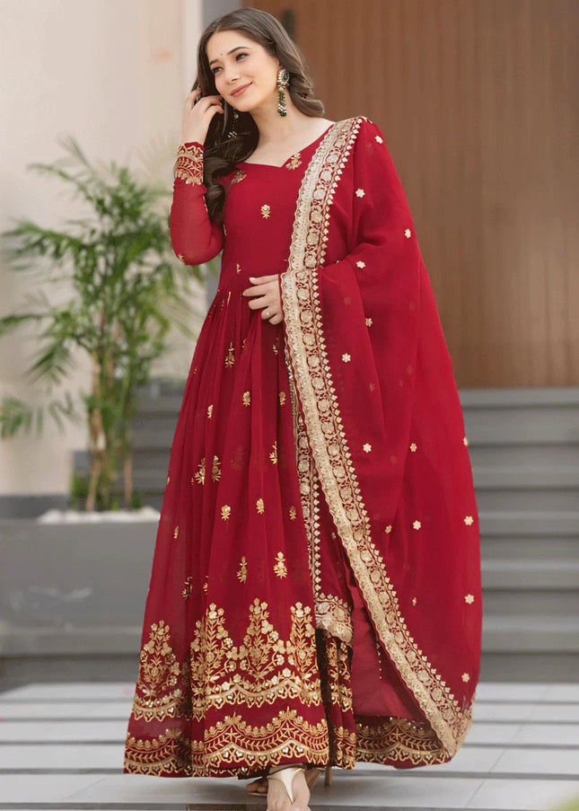 Maroon Embroidered Anarkali Gown