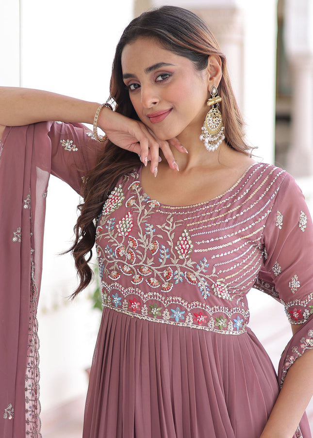 Mauve Embroidered Anarkali Gown