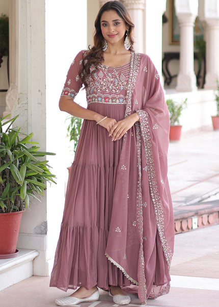 Mauve Embroidered Anarkali Gown