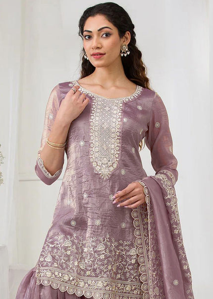 Mauve Embroidered Sharara Suit