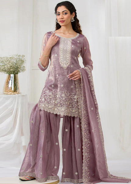 Mauve Embroidered Sharara Suit