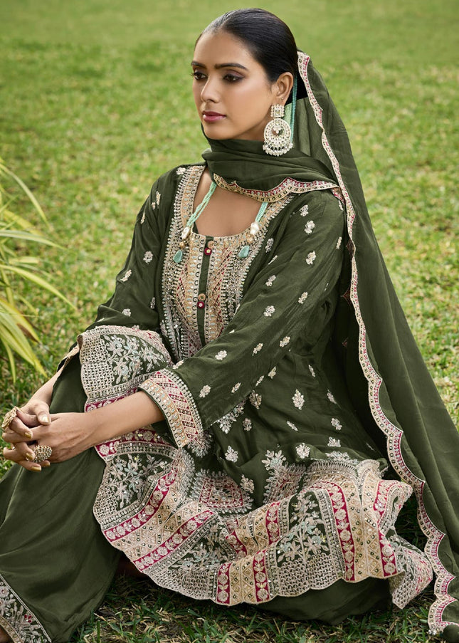Mehndi Multi Embroidered Sharara Suit