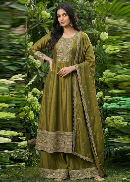 Golden Embroidered Sharara Suit