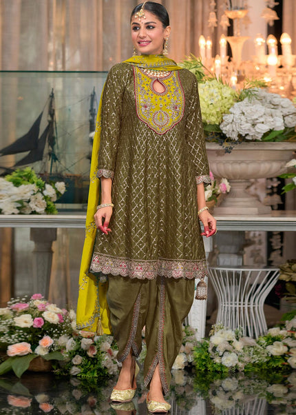 Mehendi Green Embroidered Dhoti Style Suit