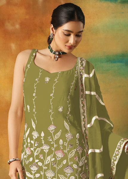 Green Embroidered Gharara Suit
