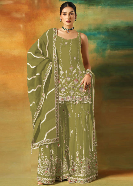 Green Embroidered Gharara Suit