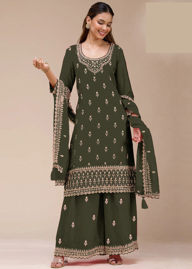 Sequins Embroidered Sharara Suit