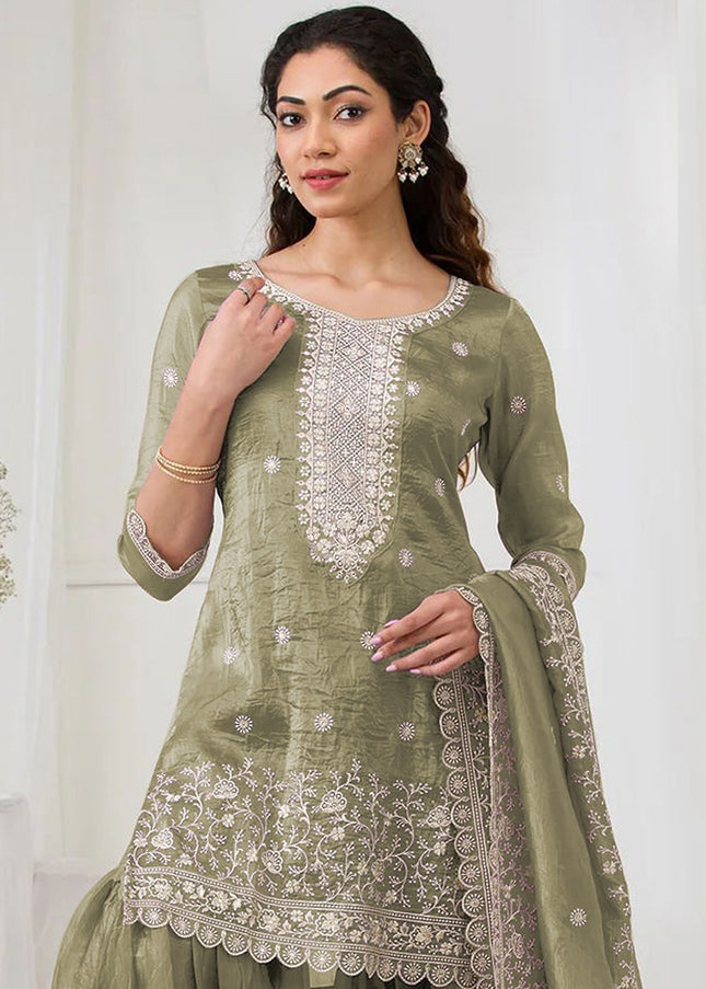 Green Embroidered Sharara Suit