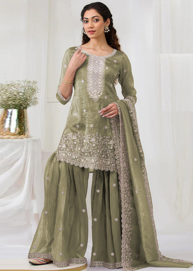 Green Embroidered Sharara Suit