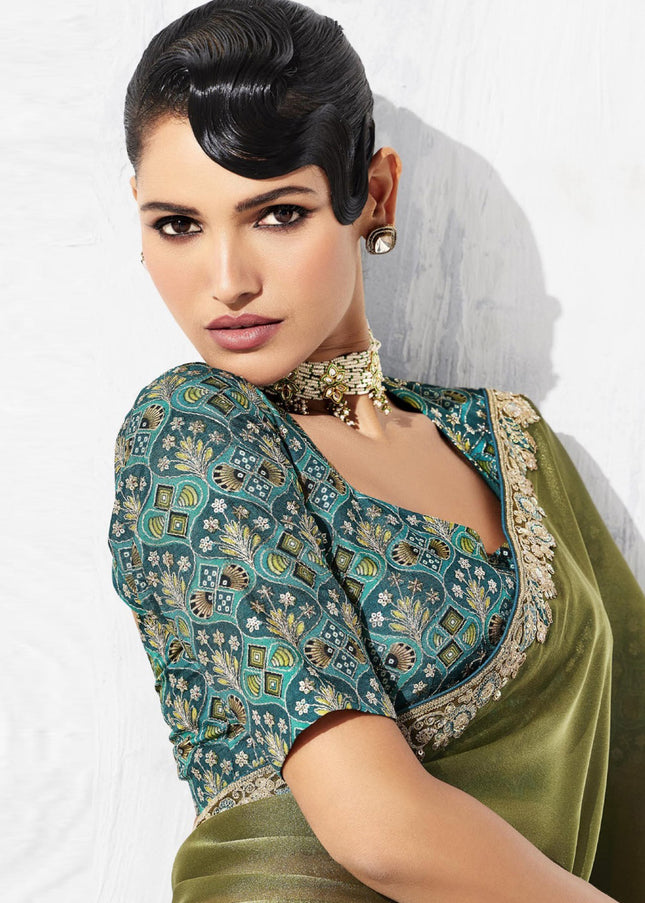 Green Embroidered Festive Saree