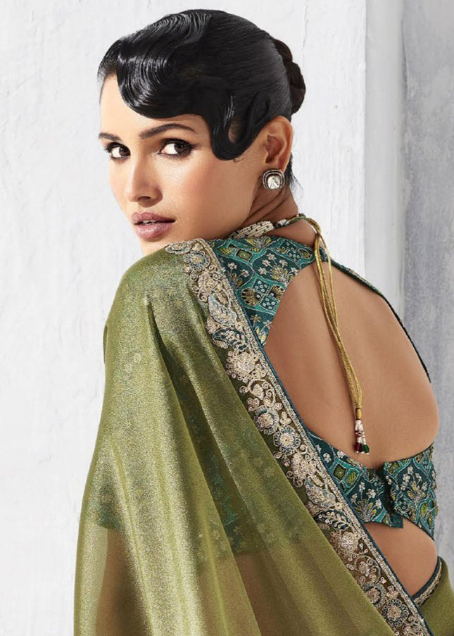 Green Embroidered Festive Saree