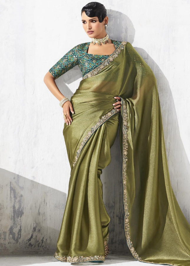 Green Embroidered Festive Saree
