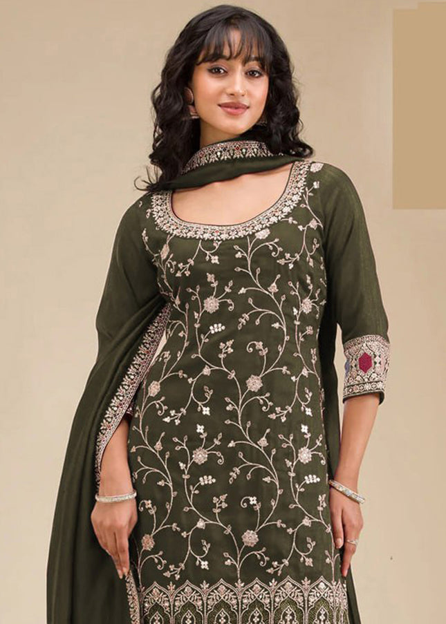 Green Embroidered Sharara Suit