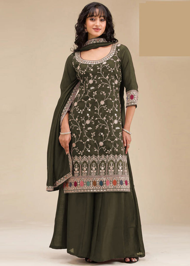 Green Embroidered Sharara Suit