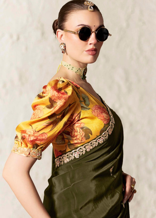 Green Printed and Embroidered Festive Saree