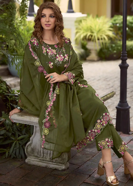 Green Embroidered Pant Style Suit