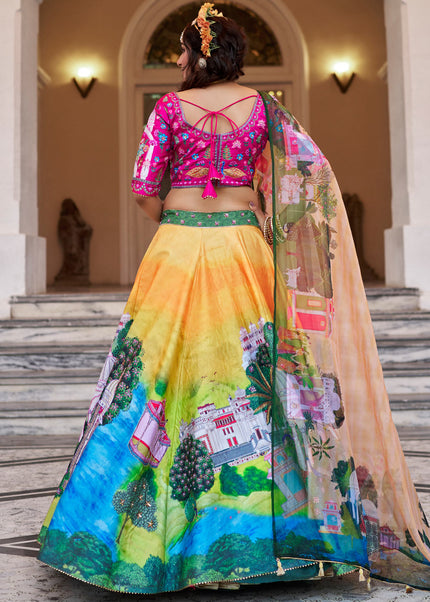 Yellow and Pink Embroidered Lehenga Choli