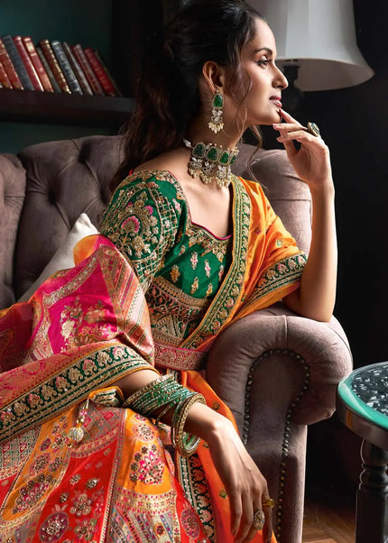 Green and Yellow Multicolor Embroidered Lehenga Choli