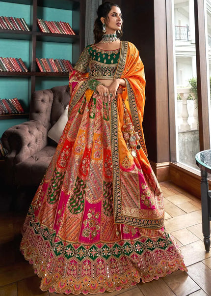 Green and Yellow Multicolor Embroidered Lehenga Choli