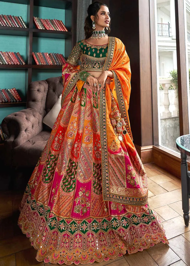Green and Yellow Multicolor Embroidered Lehenga Choli