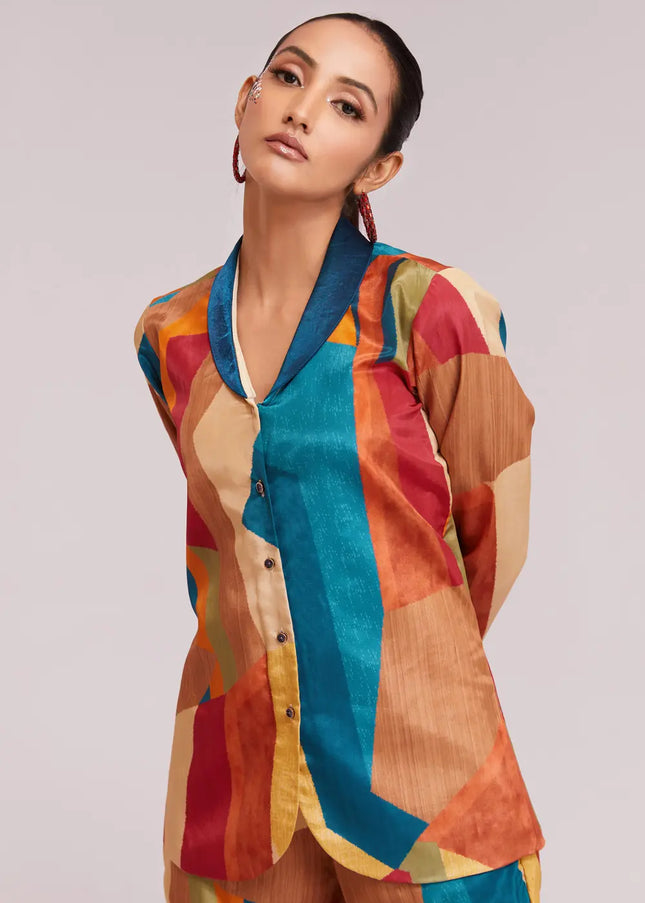 Multicolor Printed and Embroidered Co-Ord Set