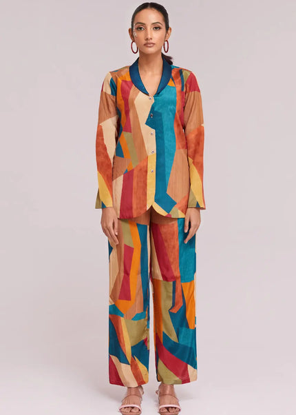 Multicolor Printed and Embroidered Co-Ord Set