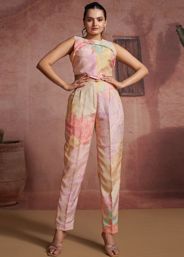 Multicolor Printed and Embroidered Co-Ord Set