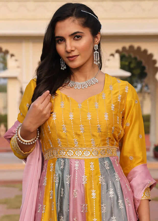 Yellow Multicolor Embroidered Anarkali Gown