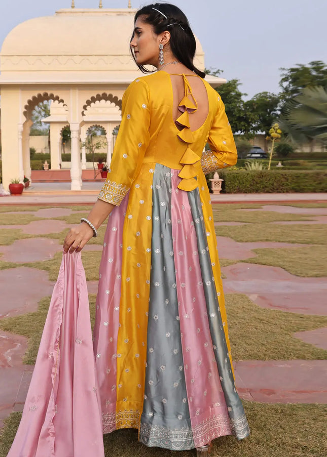 Yellow Multicolor Embroidered Anarkali Gown