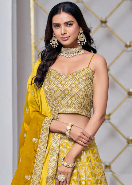 Mustard Embroidered Lehenga Choli