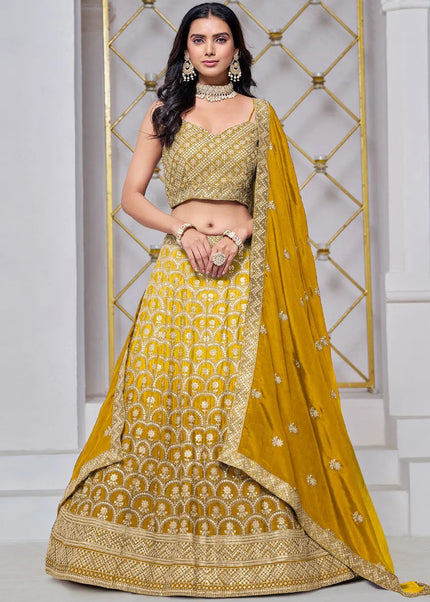 Mustard Embroidered Lehenga Choli