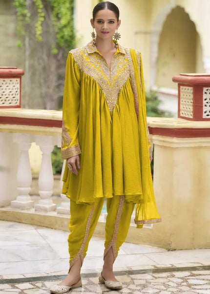 Mustard Embroidered Tulip Pant Suit