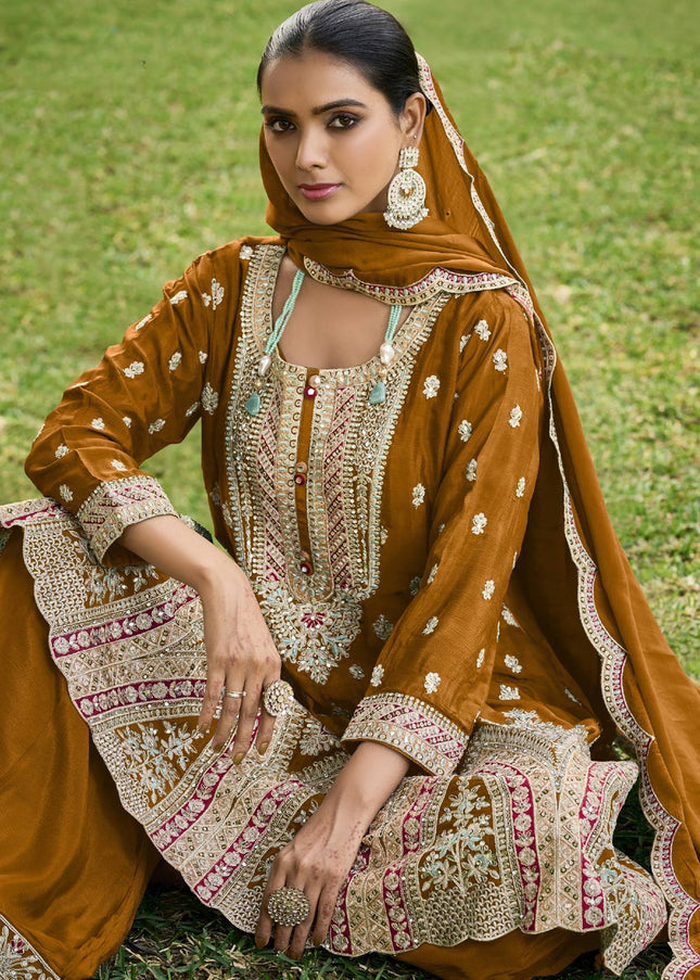 Mustard Multi Embroidered Sharara Suit