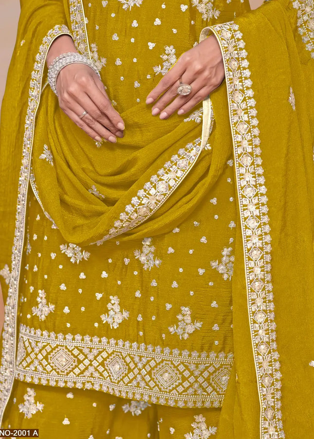 Mustard Embroidered Palazzo Suit