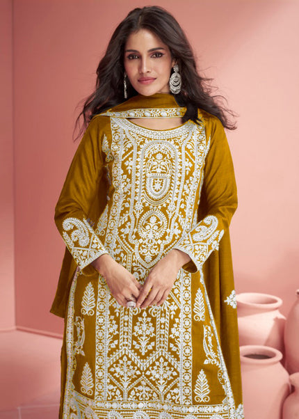 Yellow Embroidered Palazzo Suit