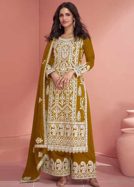 Yellow Embroidered Palazzo Suit