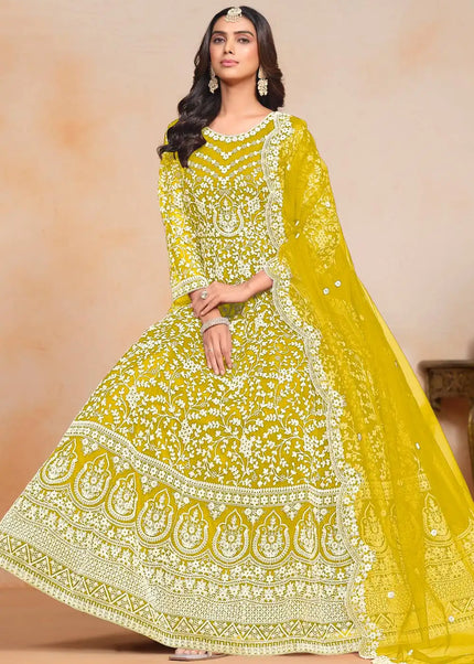 Yellow Embroidered Anarkali