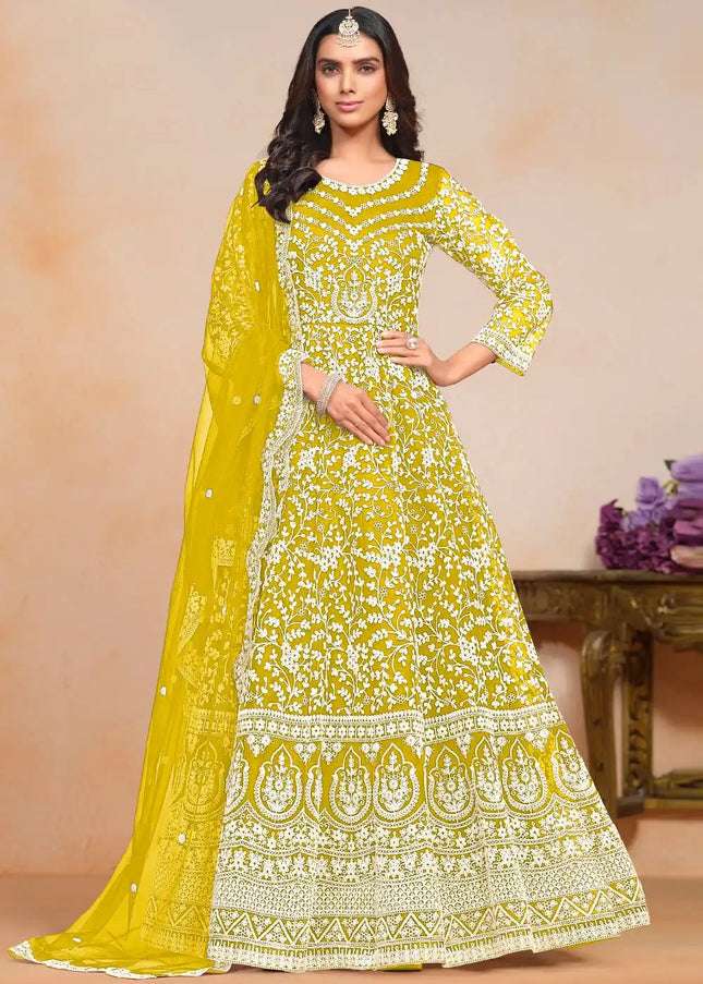 Yellow Embroidered Anarkali