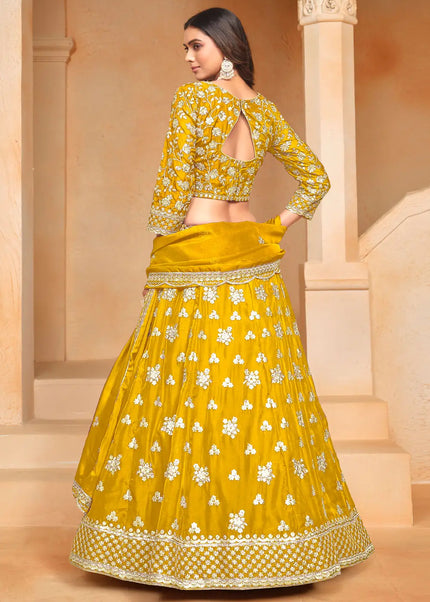 Mustard Embroidered Lehenga Choli