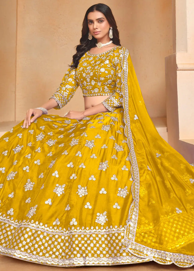 Mustard Embroidered Lehenga Choli