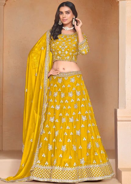 Mustard Embroidered Lehenga Choli